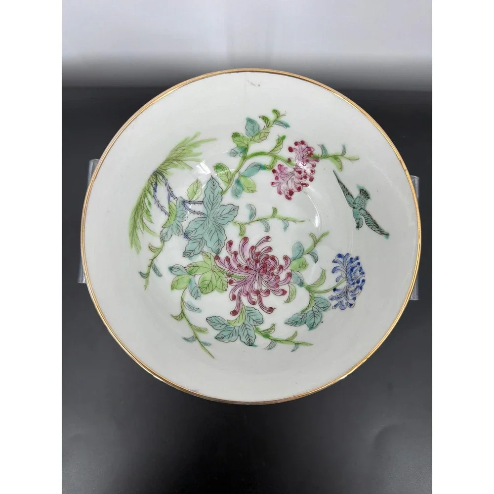 Japanese Porcelain Ware Bowl Decorated Hong Kong Floral‎ Butterfly Gold Rim 7